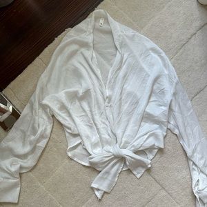 Glam satin white long sleeve button down